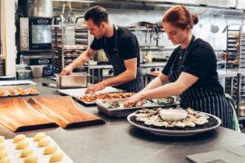 food being prepared in a professional kitchen